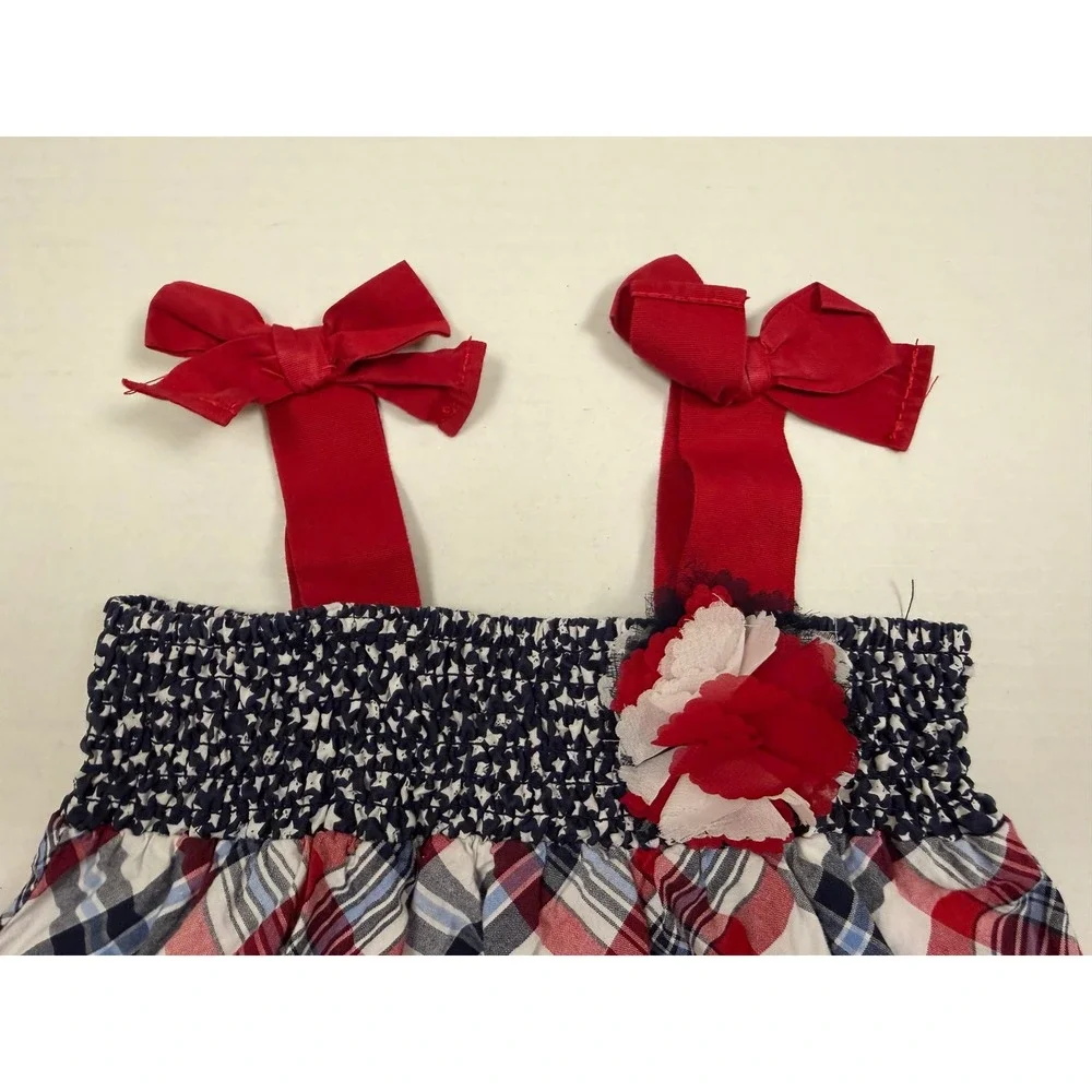 The Children's Place Dress Patriotic Plaid 3T Red White Blue Americana Bows Star